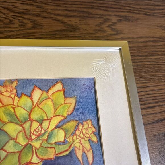 Original Watercolor Floral Painting: Yellow Succulent Succulents - Framed - Picture 5 of 9